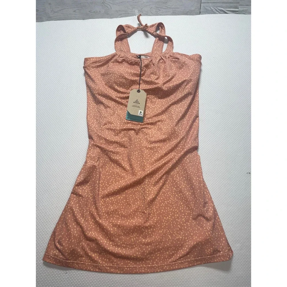 Prana Cantine L Cloud‎ Blush Pots Halter Neck Sleeveless Casual Sundress NWT